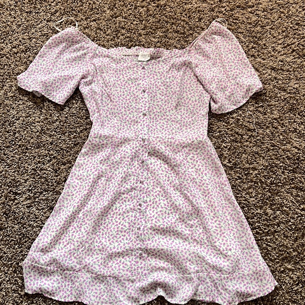 White and Purple Flower Mini Dress